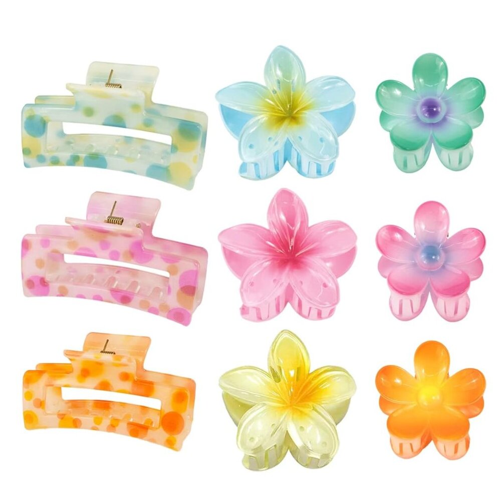 Hair Accessories gift,9PCS Summer Beach claw clips, Hawaiian Flower Hair Clips N